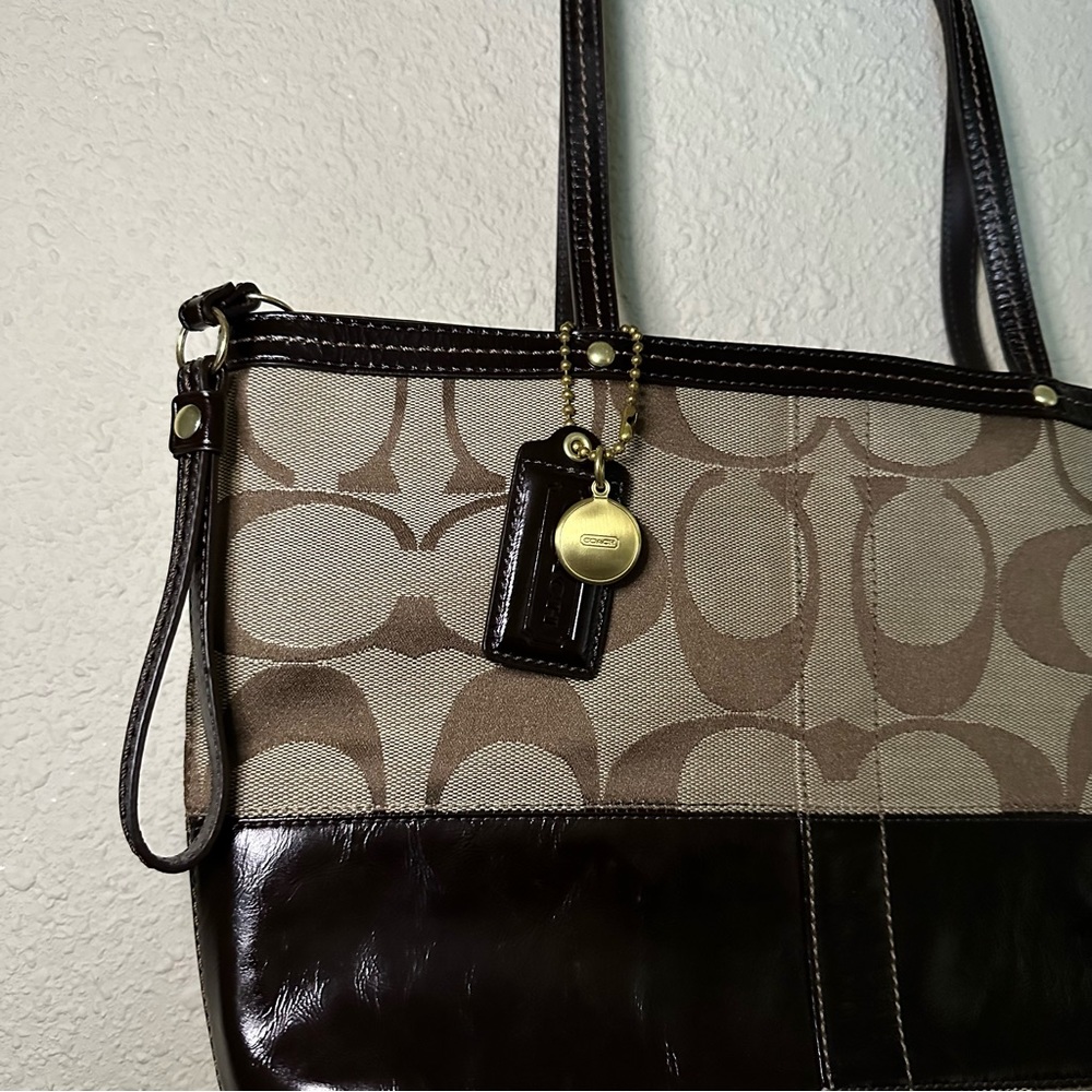 Coach Signature Canvas & Leather Brown Tote Handbag - Picture 6 of 13